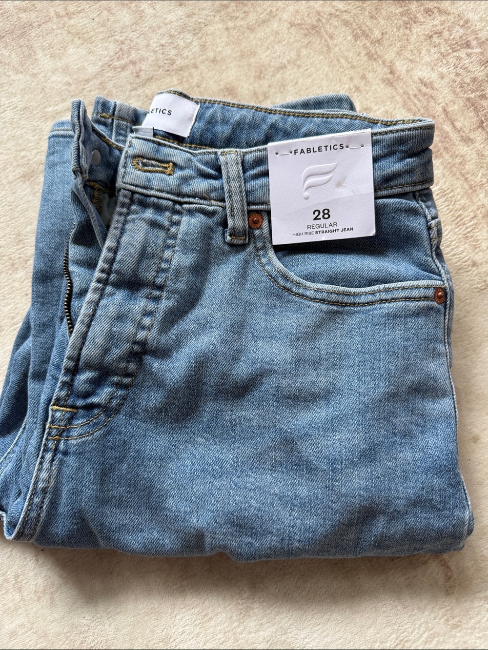 Fabletics Classic High-Rise Straight Jeans in Light Blue Wash